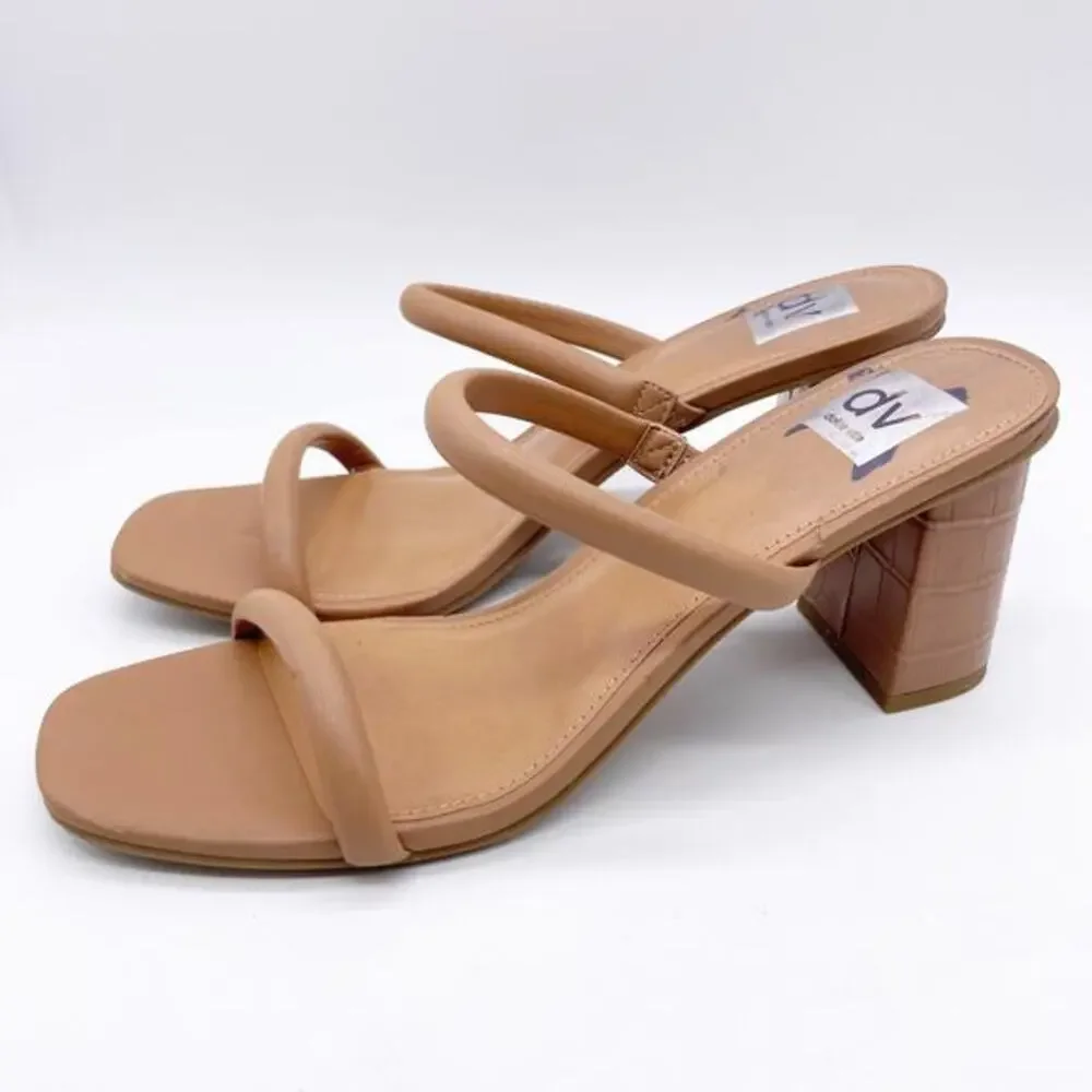 DV Dolce Vita‎ Women's Halsty Nude Double Strap Crocodile Block Heel Sandals